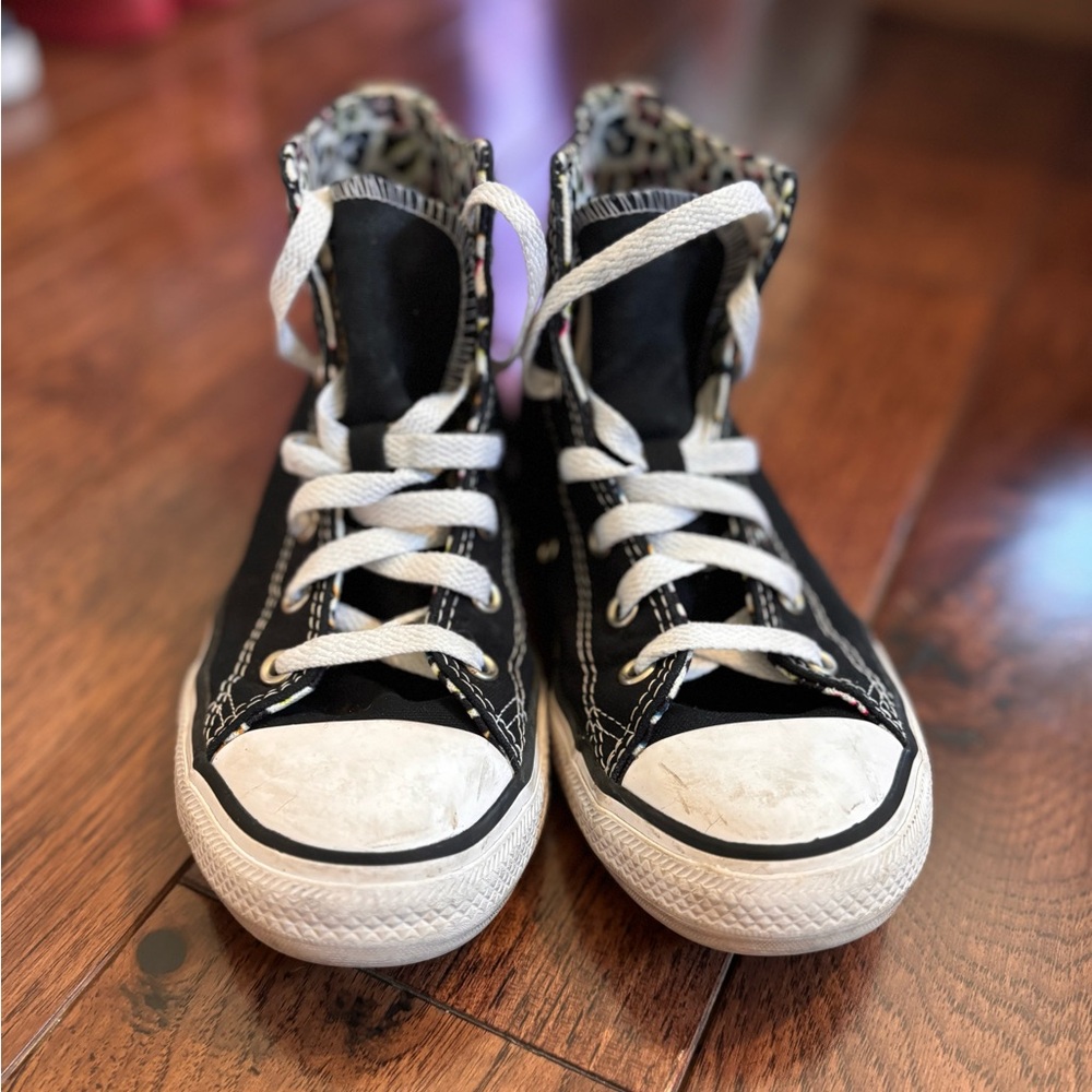 Black and Rainbow leopard converses, size 3 girls.